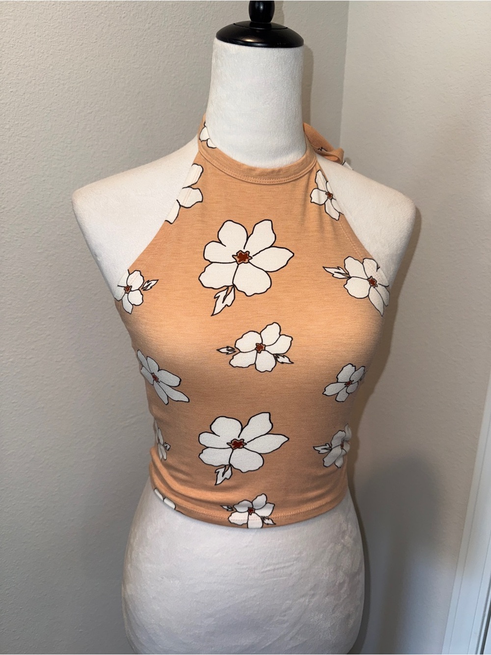 Forever 21 Peach Halter Floral Crop Top